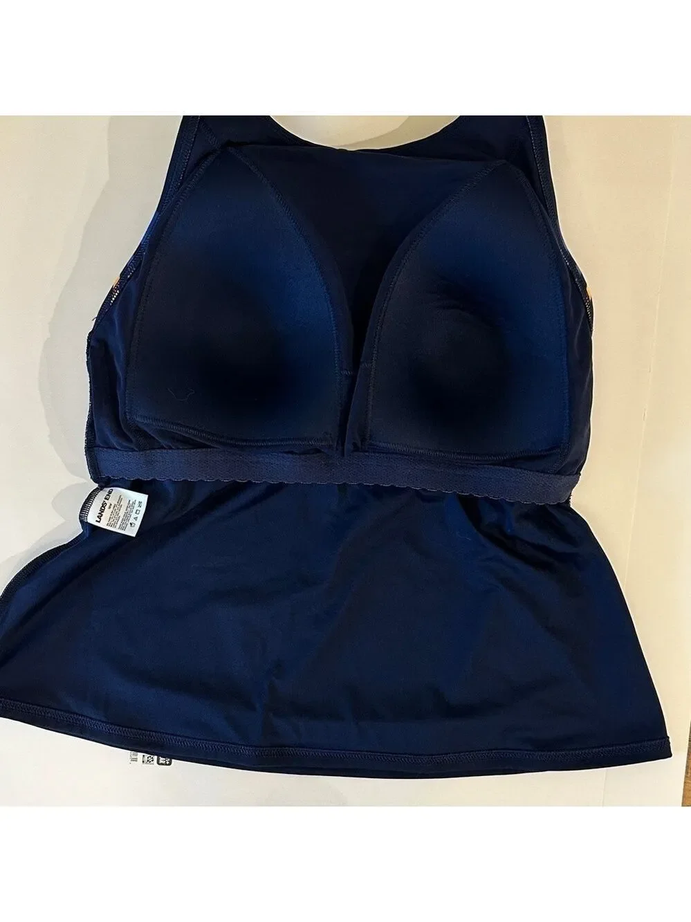 Lands' End High Neck Strappy Back Deep Sea Painted Stripes Size 16W NWT